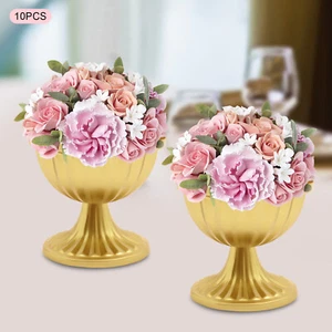 Vaso 10 pezzi matrimonio oro composizione fiori vasi decorazione tavola metallo vaso festa - Foto 1 di 24