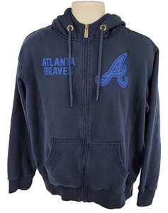 Atlanta Braves New Era Hoodie Size M Full Zip 2011 Indigo Blue Double Hooded - Picture 1 of 11