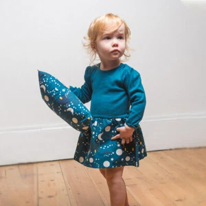 Little Girls' Long Sleeve Dress, 100% Organic Cotton, Sizes 1-8 Years, Moon Star - Picture 1 of 8