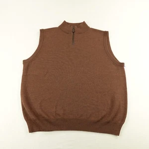 Viyella Sweater Vest Mens 2XL Brown Sleeveless 1/4 Zip Pullover Merino Wool Knit - Picture 1 of 8