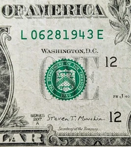 2017 A $1 bill fancy serial, birthday date note 06281943 June 28, 1943 WWII V-2 - Picture 1 of 3
