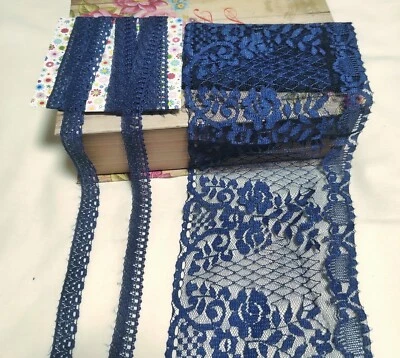 Vintage navy blue lace trim edging Sewing lingerie Craft supplies 6 yds - Image 1 of 4