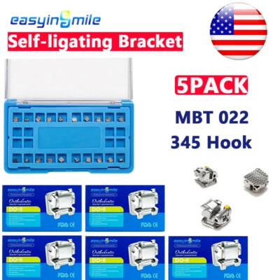 Paquete de 5 brackets autoligables dentales de metal ortodoncia MBT.022 345/3 ganchos Foto 1 de 4