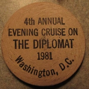 1981 The Diplomat Cruise Washington DC Gettone in legno nichel distretto di Columbia - Foto 1 di 2
