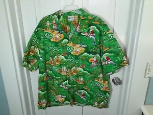 ALOHA REPUBLIC Green SANTA Surfing Dolphin Tropical HAWAIIAN CHRISTMAS Shirt 4XL - Picture 1 of 6