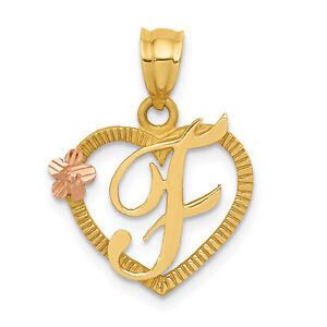 14k Two-Tone Heart Letter F  Initial Pendant D898F