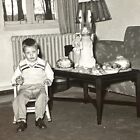 VINTAGE PHOTO Kid with Easter Decorations Germany Holiday 1953 Original Snapshot