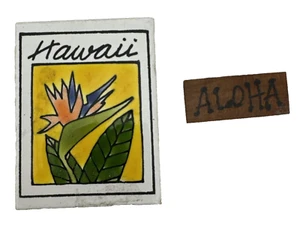 x2 Hawaii Magnet Ceramic Bird of Paradise & Wood Aloha Refrigerator Magnet - Picture 1 of 2