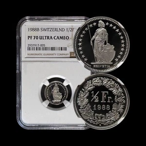 SWITZERLAND. 1988, 1/2 Franc - NGC PF70 - Top Pop🥇 Helvetia, Alpine Rose RARE - Picture 1 of 5
