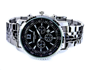 Excellanc Herren Armband Uhr Schwarz Silber Farben Datum Edelstahl SI-5 - Bild 1 von 12