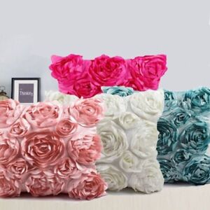 Cushion Cover 3D Roses Embroidered Pillowcase Wedding Home Decorative Sofa Bed