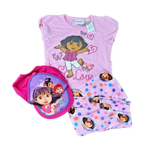 Lot 5- 2 Dora Hat Nickelodeon Explorer Cap, Figure Toy, PJ Shirt 4T Pink Kids Jr - Picture 1 of 18