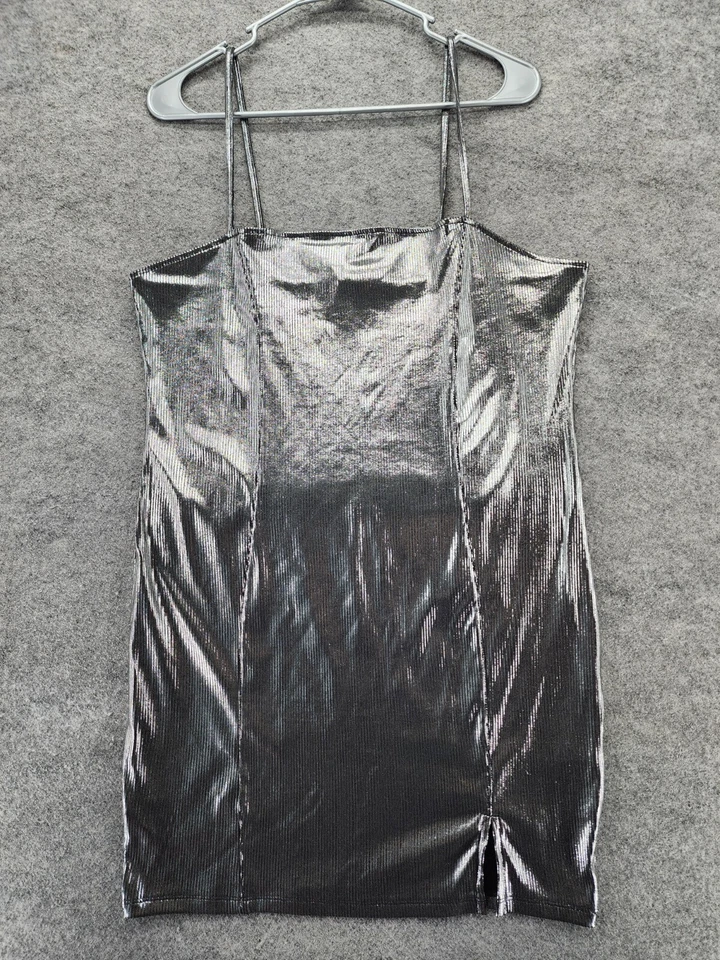 Vestido corto H&M Dividido para mujer XL sin mangas plateado Foto 1 de 4