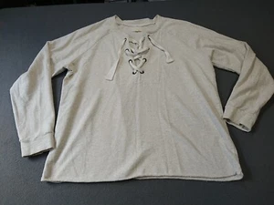 Lucky Brand Sweatshirt Ladies XL Cream Drawstring Neck Outdoor Activewear Boho - Picture 1 of 13