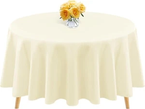 1 Pack Beige Polyester Round Tablecloth - Picture 1 of 2