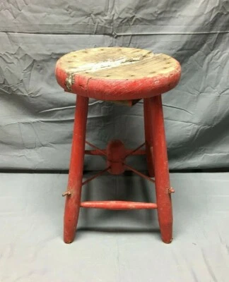 Antique Shabby Country Red Vintage Stool Planter Stand Old Chic 496-22B - Image 1 of 4