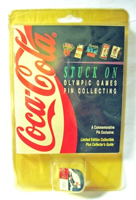 Coca-Cola STUCK ON OLYMPIC GAMES Bear Pin & Collector's Guide '96 Atlanta Sealed - Image 1 of 4