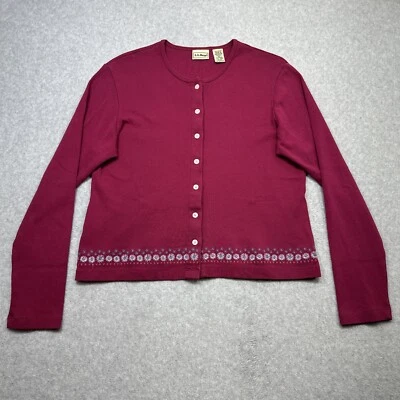 Vintage LL Bean Cardigan Medium Red Embroidered Floral Cottagecore Holiday - Image 1 of 4
