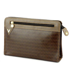 MARIO VALENTINO clutch bag V mark beige PVC ?~ leather Authentic used T17438