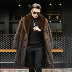 Luxury Mink Fur Men Warm Faux Fur Long Coat Furry Overcoat Thicken Parka Outwear - Picture 1 of 27