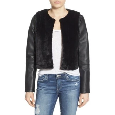 Sam Edelman черный Gabby искусственного меха укороченный веган кожи пальто куртка размер маленький - Изображение 1 из 4