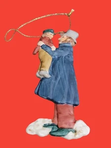 2 Ornamenti Vintage Albero di Natale Famiglia da Appendere Statuina Papà Bambino Sci - Foto 1 di 6