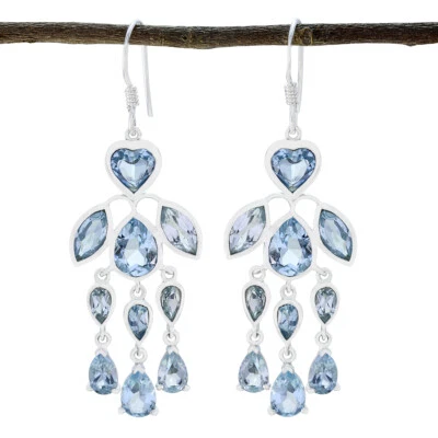 Saphir-Himmel-Blautopas-Edelstein-Silberohrringe. 925er-Sterlingsilber-Ohrring - Bild 1 von 3