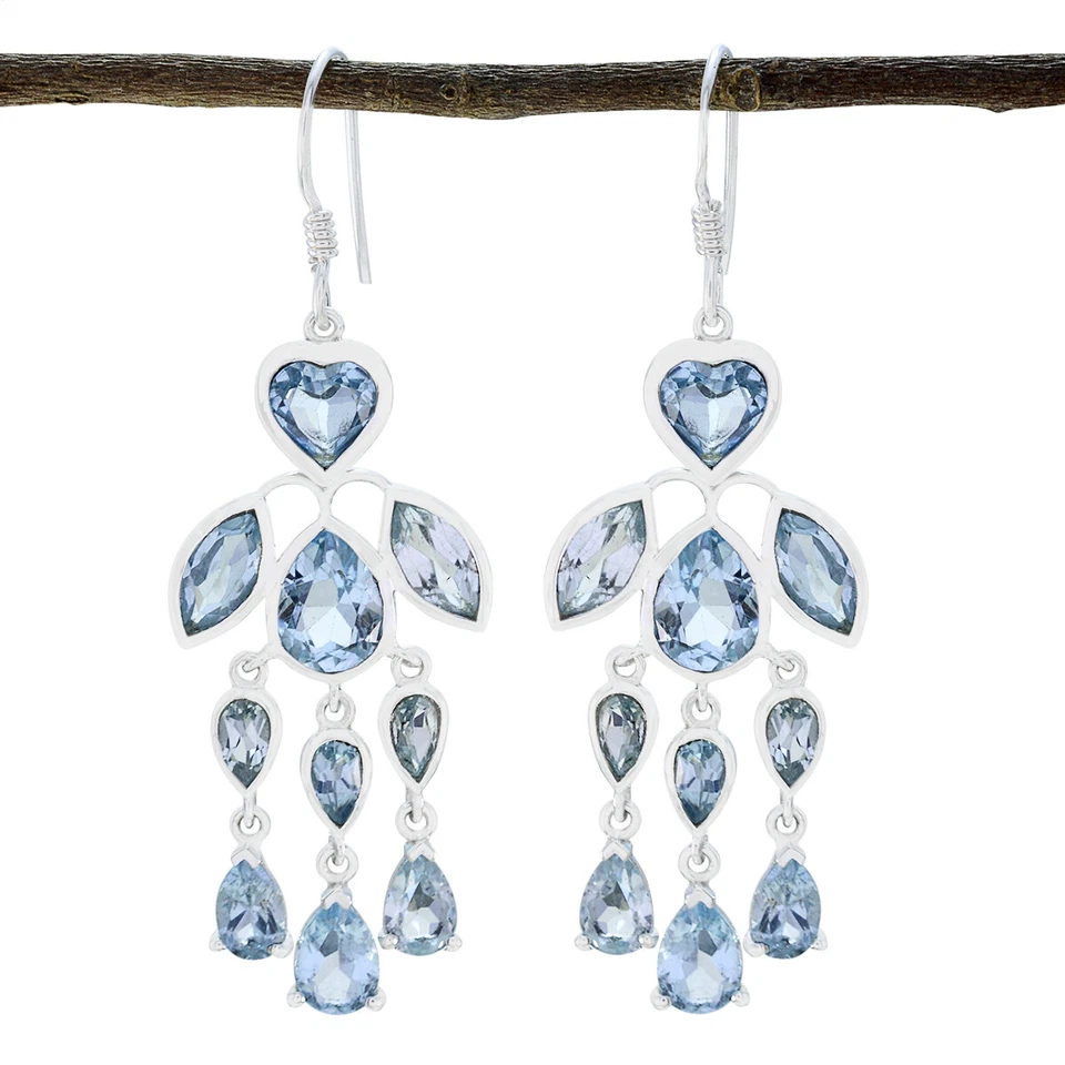 Saphir-Himmel-Blautopas-Edelstein-Silberohrringe. 925er-Sterlingsilber-Ohrring - Bild 1 von 3