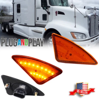 LED Front Cab Flare Side Marker Turn Signal Lights For Kenworth T660 T170 T270 - Image 1 of 4