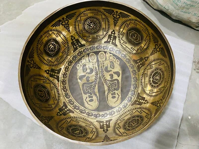 Large Buddha feet & Auspicious Symbols etched singing bowl- In Various Sizes- - Image 1 of 4