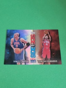 VINCE CARTER + TERESA EDWARDS  2000 TOPPS TEAM USA SIDE BY SIDE REFRACTOR