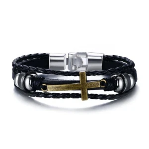 Vnox Vintage Rudder Charm Bracelet for Men Multi-layer Leather Rope Bracelets - Bild 1 von 1