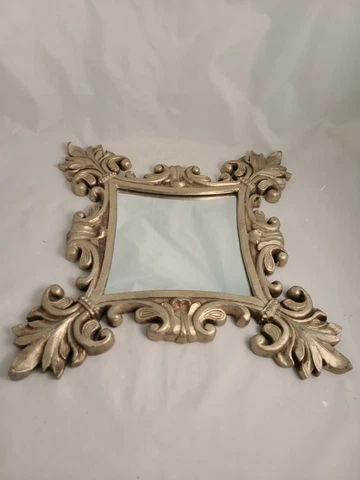 Vintage Decorative Antiqued Silver Resin Framed Wall Mirror 15x15" Fleur de Lis Cover