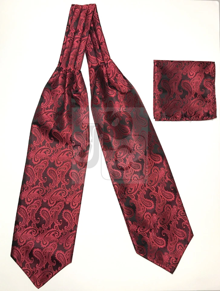 Hombre Negro/Rojo Paisley Italia Diseño Estilo Libre Informal Ascot Corbata Y Pañuelo Foto 1 de 1