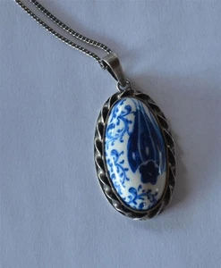 Collar/colgante DE COLECCIÓN DE PORCELANA BLANCA de plata esterlina azul Delft - Imagen 1 de 5