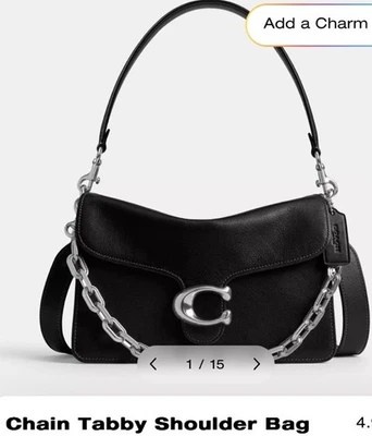 NWT Coach Chain Tabby Shoulder Bag BLACK/SILVER - Image 1 of 4