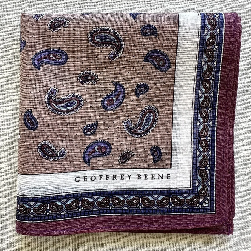 Men Handkerchief Vintage Cotton Dark Red Purple Paisley Pattern Pocket Square 18 - Image 1 of 3