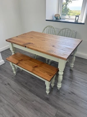 Rustic Shabby Chic Dining Table and Bench 6 seater 4 foot x 3 foot - Image 1 of 4