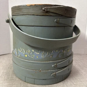 Vintage Blue Wood Firkin Sugar Bucket 10.5” Sewing Addition Conversion - Picture 1 of 8