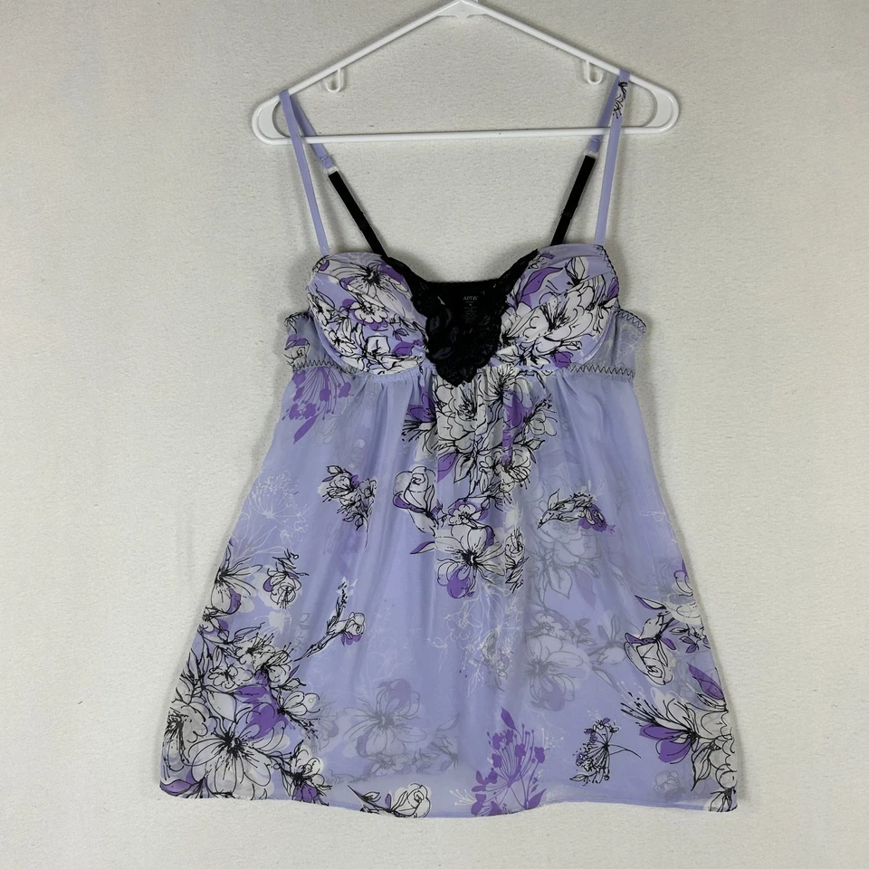 Apt.9 Intimates Babydoll Vestido Sin Mangas Mujer Mediano Púrpura Floral Chemise Lencería Foto 1 de 4