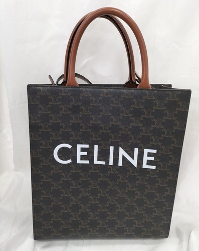 [U CELINE Borsa Tote Bag Marrone PVC x Pelle Pulita Usata Autentica dal Giappone