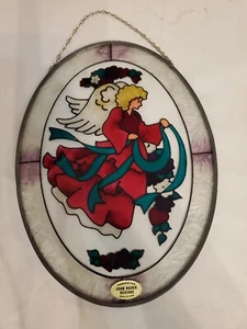 Joan Baker Reverse Painted Art Glass Suncatcher Window Hanger Red Angel - Picture 1 of 3