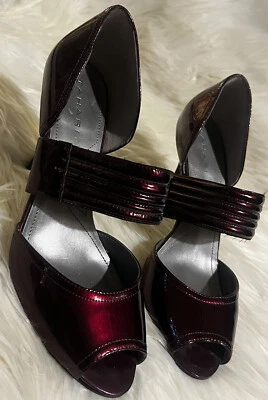 TAHARI Heels Womens 8M Nora Dark Red Patent Leather Peep Toe Party Holiday - Image 1 of 4