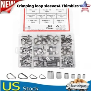 325PCS 304 Stainless Steel Wire Rope Cable Thimbles & Aluminum Crimping Loop - Picture 1 of 9