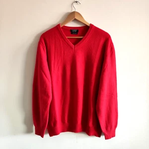 100% Pure Virgin Wool men's Pullover XL Washable Fusaro Italy V-neck Red Knit - Picture 1 of 10