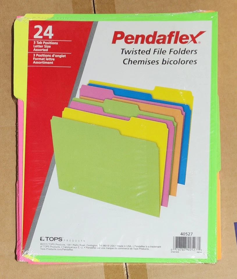 Pendaflex Twisted Glow File Folders, Letter Size, Assorted, 1/3 Cut, 24/Pack - Image 1 of 1