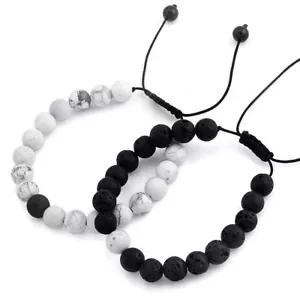 2PCS Distance Braided Bracelets Relationship Natural Black/White Stone Jewelry - Picture 1 of 5