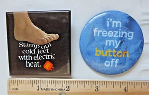 Stamp out Cold Feet vtg Pinback Button Pin lot Freezing my button off hydro - Picture 1 of 2