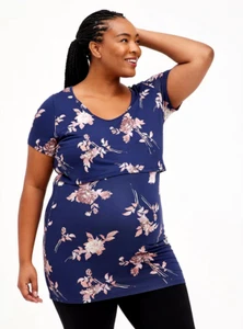 TORRID 2X 18-20 MATERNITY TOP SOFT NAVY BLUE FLORAL EASY NURSING DOUBLE LAYER - Picture 1 of 5