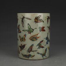 Chinese Famille Rose Porcelain Qing Tongzhi Butterfly Design Brush Pot 5.20 inch